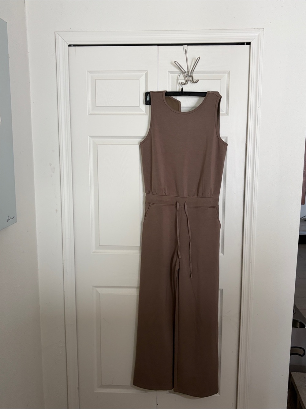 Sleeveless Drawstring Wide-Leg Jumpsuit in Taupe